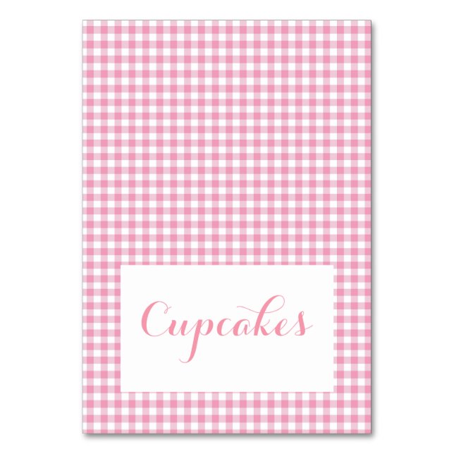 Pink gingham  Food Tent Cards (Front)