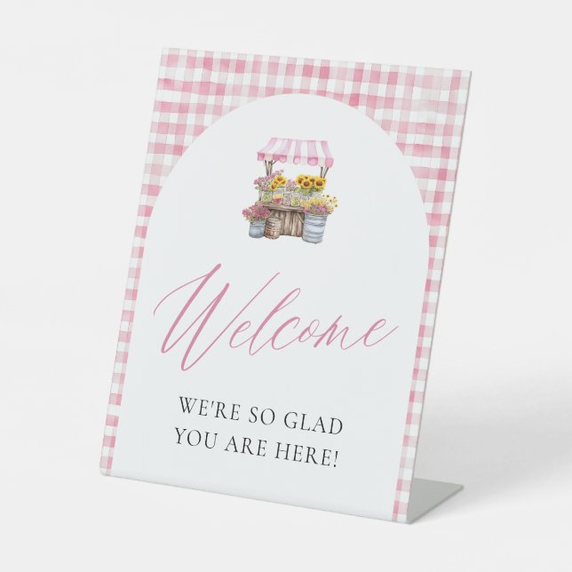 Pink Gingham Fresh Off The Market Welcome Sign (Front)