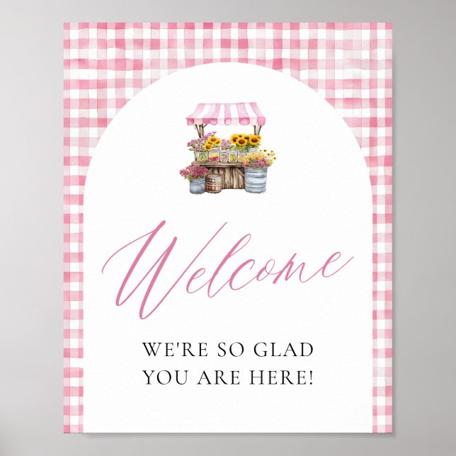 Pink Gingham Fresh Off The Market Welcome Sign (Front)