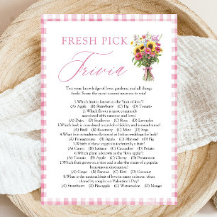 Pink Gingham Fresh Pick Trivia Bridal Shower Game Invitation