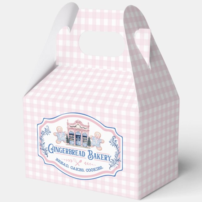 Pink Gingham Gingerbread Bakery Favour Box (Front)