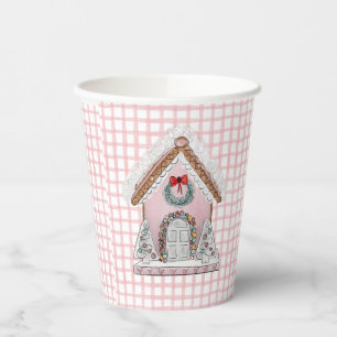 Pink Gingham Gingerbread House Paper Cups