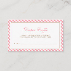Pink Gingham Girl Baby Shower Diaper Raffle Enclosure Card