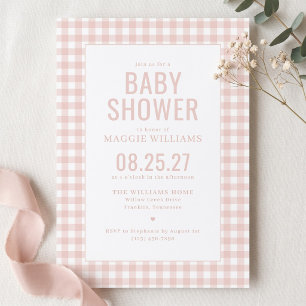 Pink Gingham Girl Baby Shower Invitation