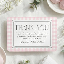 Pink Gingham Girl Baby Shower Thank You Card