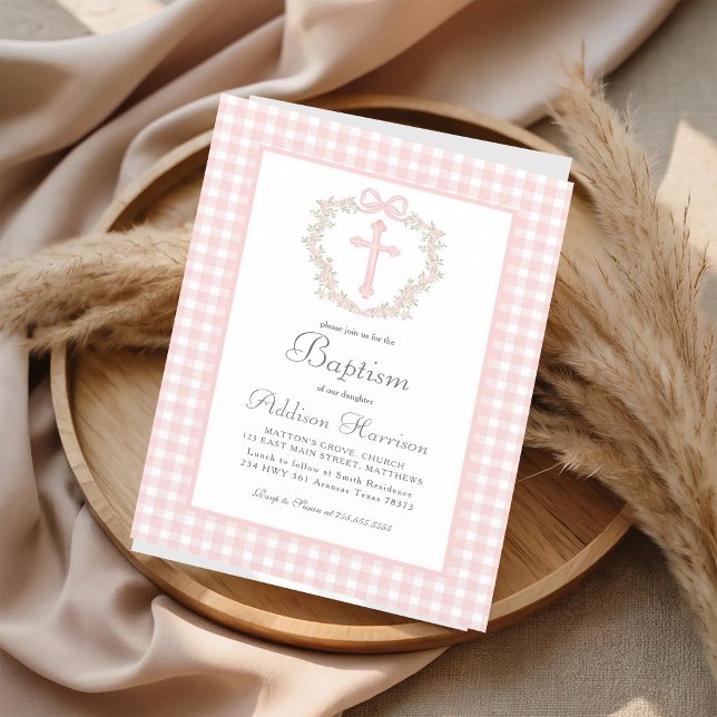 Pink Gingham Girl Baptism Announcement (Creator Uploaded)