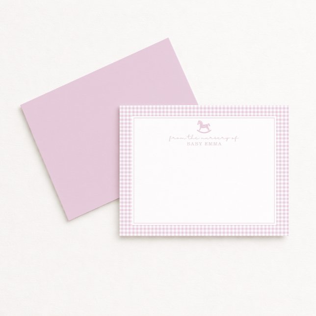 Pink Gingham  Girl  Nursery Note Card (Creator Uploaded)