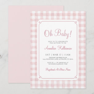 Pink Gingham Girl Oh Baby Shower Invitation