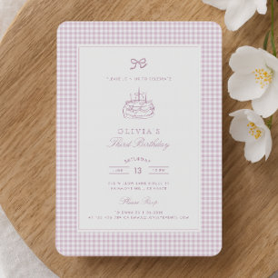 Pink Gingham Girl’s Birthday Party Invitation