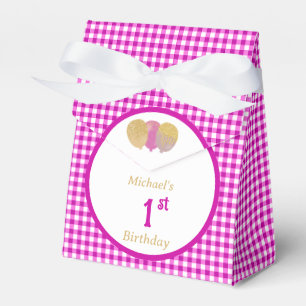 Pink Gingham Glitter Balloons Custom 3 Photos Favour Box