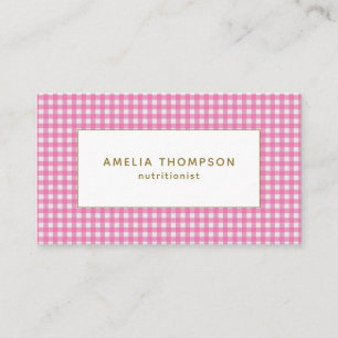 Pink Gingham Gold Typography Nutritionist Business Card