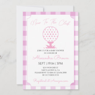 Pink Gingham Golf Baby Girl Shower Invitation