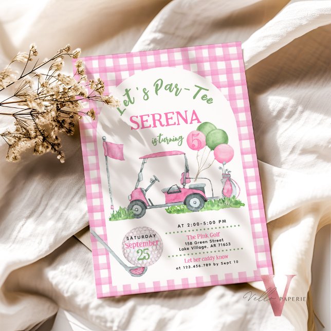 Pink Gingham Golf Birthday Par-Tee Invitation (Creator Uploaded)
