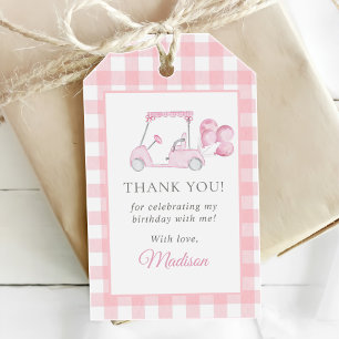Pink Gingham Golf Girl 1st Birthday Gift Tags