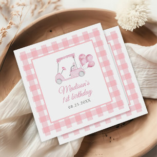 Pink Gingham Golf Girl 1st Birthday Napkin