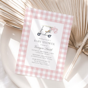 Pink Gingham Golf Girl Baby Shower Invitation