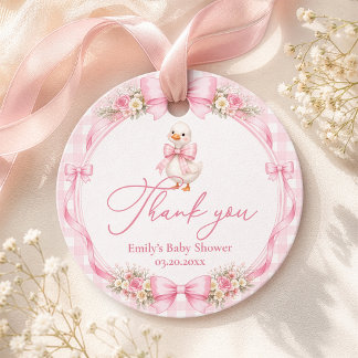 Pink Gingham Goose Thank You Baby Shower Favour Tags