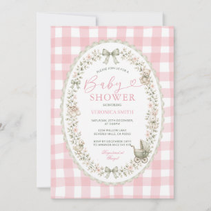 Pink Gingham grandmillennial Baby Shower  Invitation