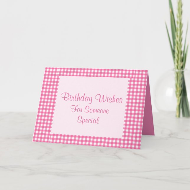 Pink Gingham Greeting Card (Front)