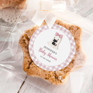 Pink Gingham Halloween Ghost Girl Baby Shower Classic Round Sticker