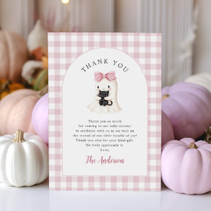 Pink Gingham Halloween Ghost Girl Baby Shower Thank You Card