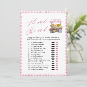 Pink Gingham He Said She Said Bridal Shower Game Invitation