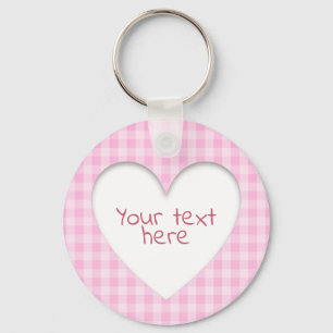 Pink Gingham Heart Key Ring