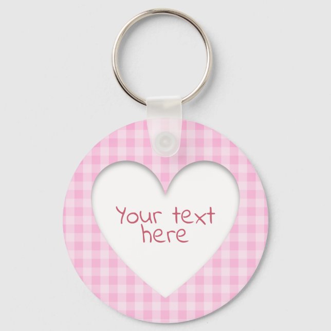 Pink Gingham Heart Key Ring (Front)