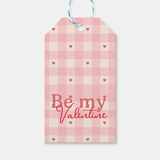 Pink Gingham Hearts Valentine  Gift Tags (Front)
