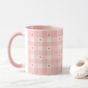 Pink Gingham Hearts Valentine Mug