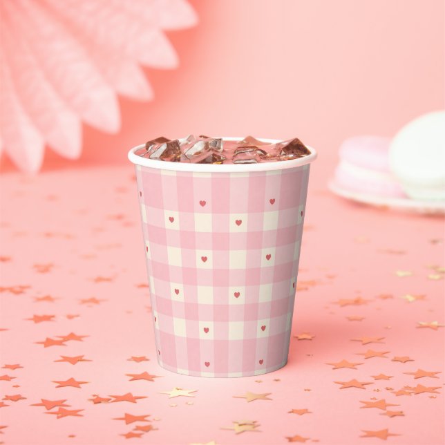 Pink Gingham Hearts Valentine  Paper Cups (Insitu)