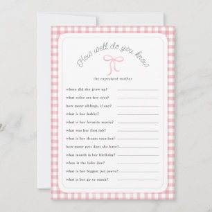 Pink gingham How well do you know shower Game Card