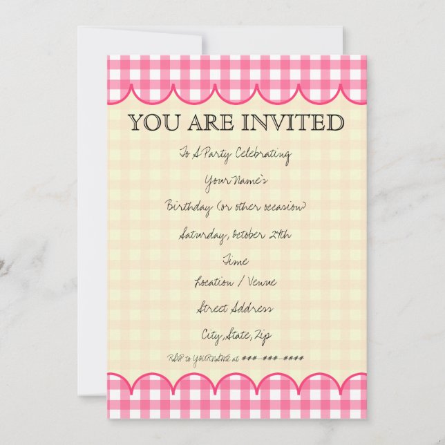 Pink Gingham Invitation (Front)