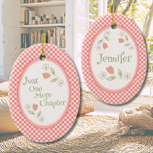 Pink Gingham "Just One More Chapter" Personalised Ceramic Tree Decoration