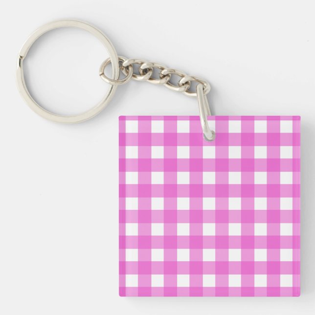 Pink gingham key ring (Front)