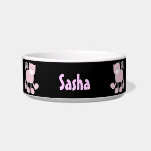 Pink Gingham Kitty Personalised Pet Bowl