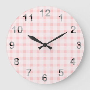 Pink Gingham Large Clock