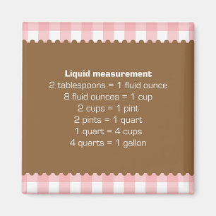 Pink gingham liquid measure chart kitchen helper magnet
