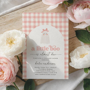 Pink Gingham Little Boo Ghost Baby Shower Invitation