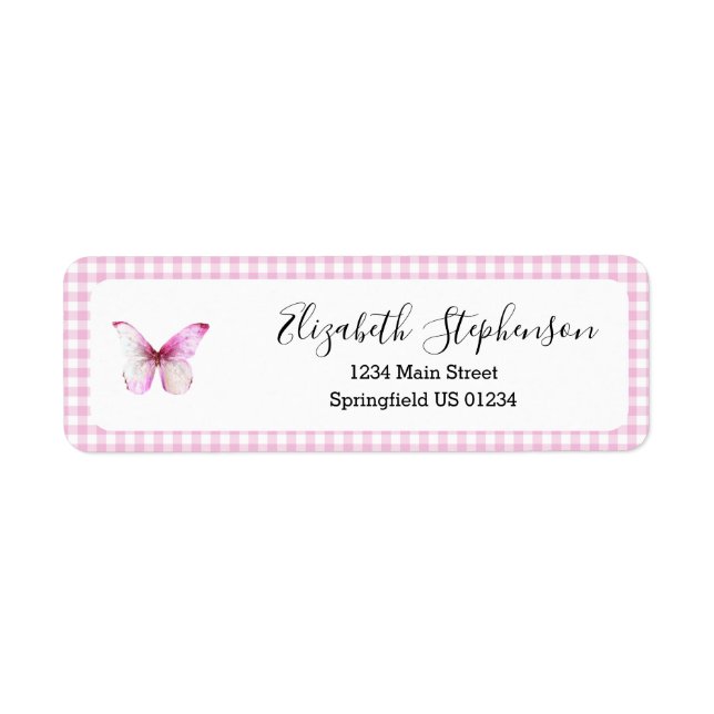 Pink Gingham Little Butterfly Return Address (Front)