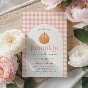 Pink Gingham Little Pumpkin Baby Shower Invitation