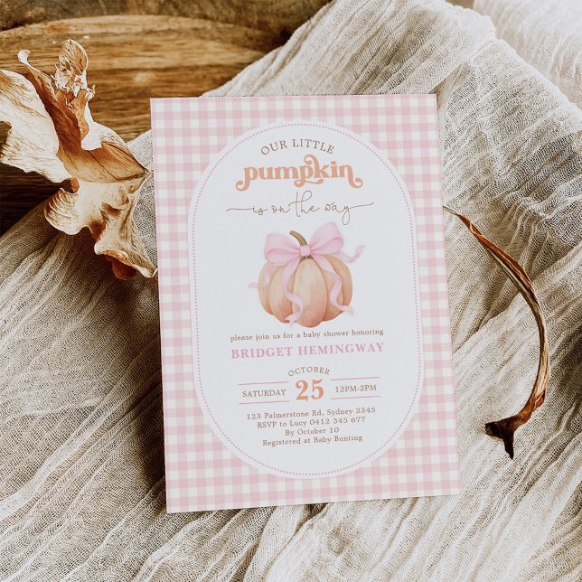 Pink Gingham Little Pumpkin Girl Baby Shower Invitation (Creator Uploaded)