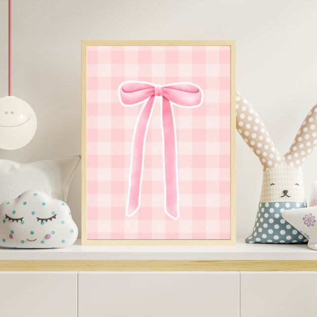 Pink Gingham Long Ribbon Bow Nursery Wall Art Baby (Creator Uploaded)