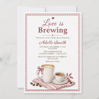 Pink Gingham Love Is Brewing Coffee Bridal Shower Invitation