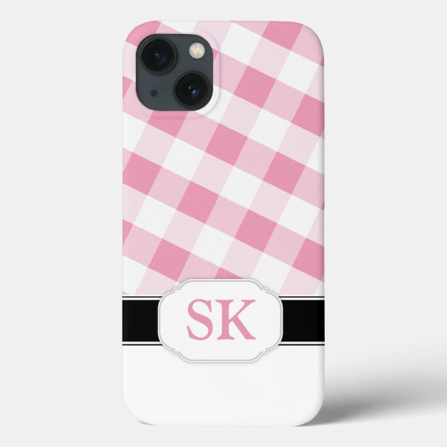 Pink Gingham Monogram Case-Mate iPad 2/3/4 Case-Mate iPhone Case (Back)