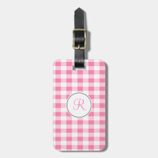 Pink Gingham Monogram Luggage Tag