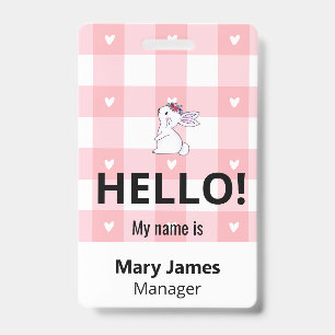 Pink Gingham Name Lanyard   Personalised ID Badge 