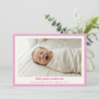 Pink Gingham Newborn Photo Girl Baby Birth Stats