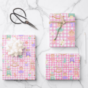 Pink Gingham Nutcracker Birthday Wrapping Paper Sheet