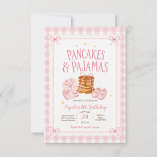 Pink Gingham Pancakes and Pyjamas Birthday Invitation